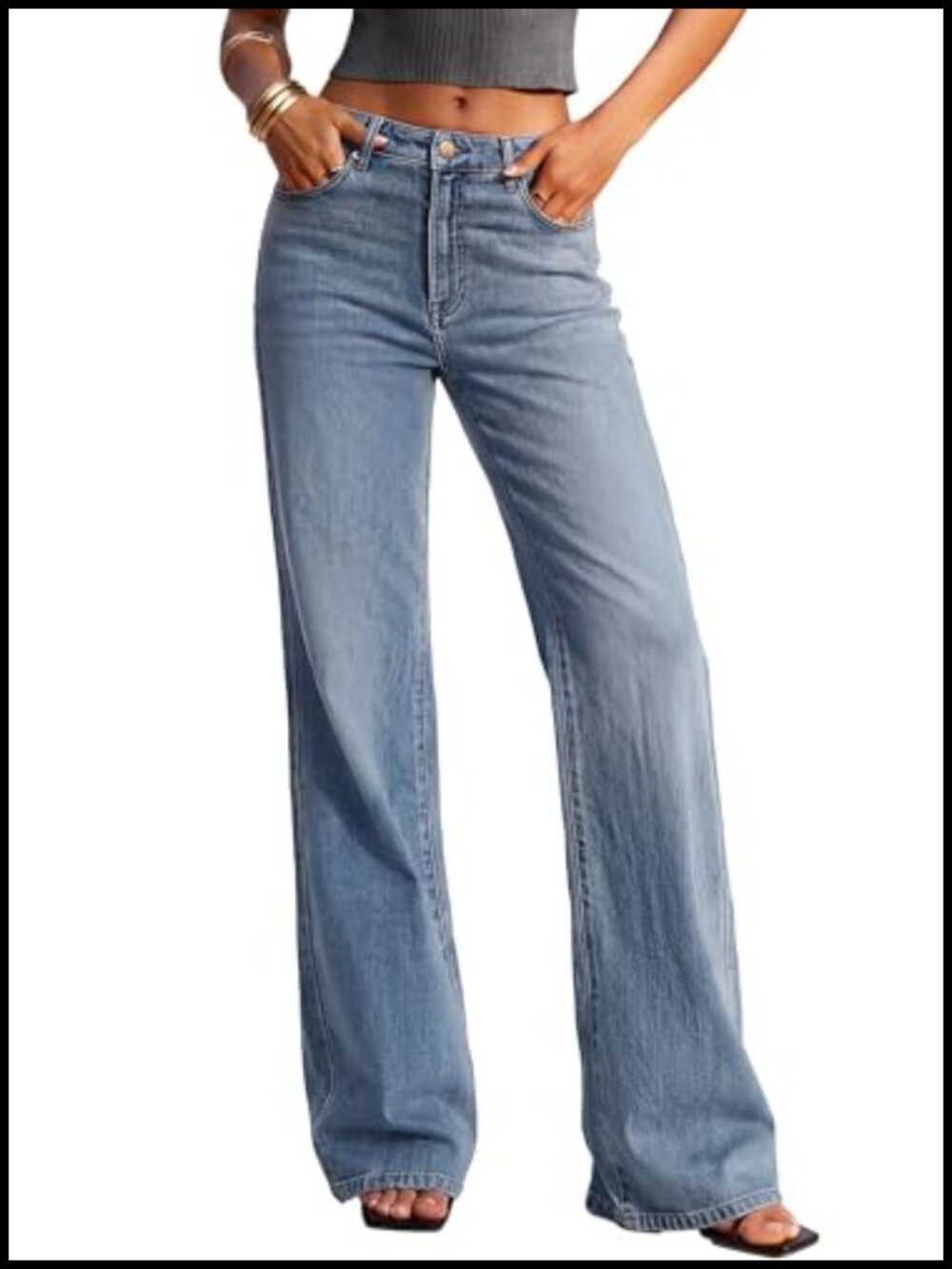 High Waisted Wide Leg Stretchy Denim Jeans